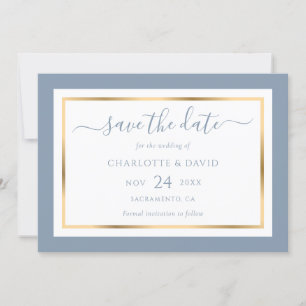 Elegant Modern Dusty Blue and Gold Wedding Save The Date