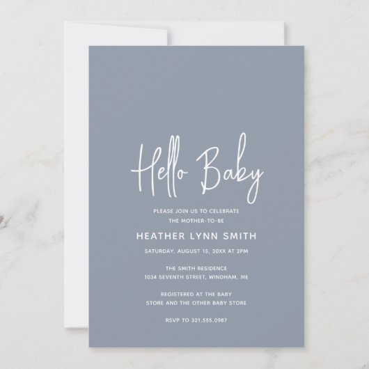 Elegant Modern Dusty Blue Boy Hallo Baby shower Kaart (Voorkant)