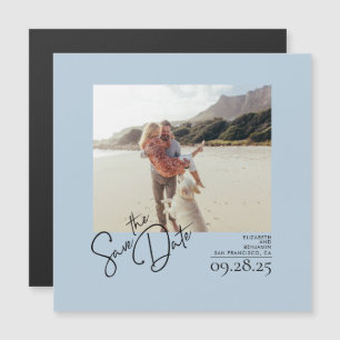 Elegant Modern Dusty Blue Save the Date Foto Magnetische Uitnodiging