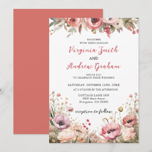 Elegant Modern Dusty Pink Rose Floral Wedding Kaart