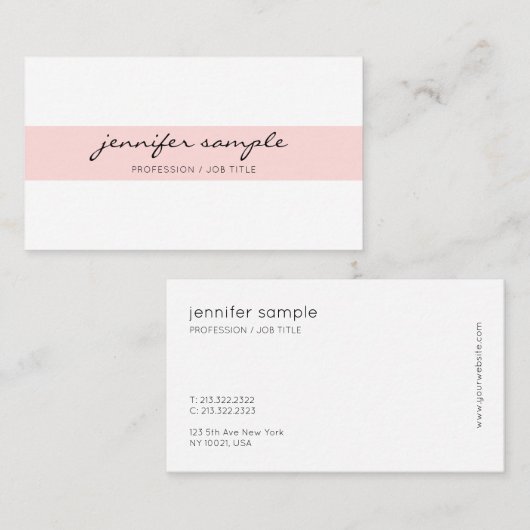 Elegant modern Eenvoudig Cursief Script roze wit Visitekaartje (Voorkant / Achterkant)