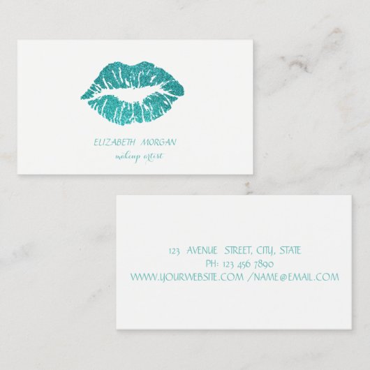 Elegant modern, eenvoudig, glittery Lips, Makeup a Visitekaartje (Voorkant / Achterkant)