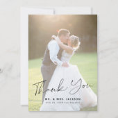 Elegant modern, eenvoudig script fotobruiloft bedankkaart (Voorkant)