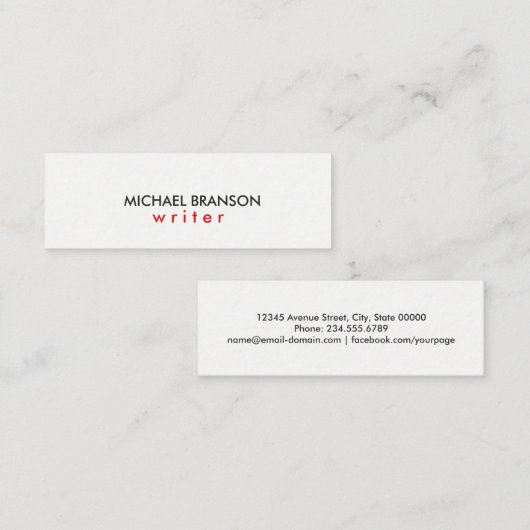 Elegant Modern Eenvoudig wit ROOD Minimalist Mini Visitekaartje (Voorkant / Achterkant)