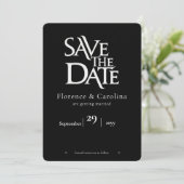 Elegant Modern Eenvoudig Zwart & Wit Save The Date (Staand voorkant)