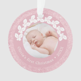 Elegant modern eerste kerstfoto baby, aangepast ornament