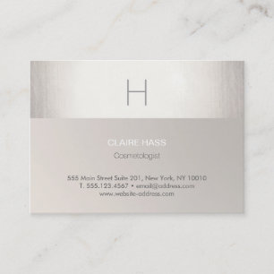 Elegant Modern Faux Silver Foil en Taupe Monogram Visitekaartje