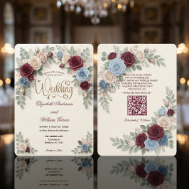 Elegant Modern Floral All In One QR Code Wedding Kaart