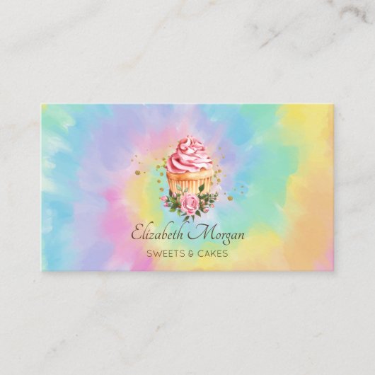 Elegant Modern Floral Cupcake Tie Dye Bakery Visitekaartje (Voorkant)