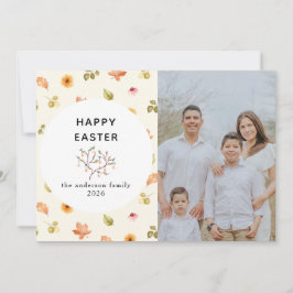 Elegant Modern Floral  Happy Easter Family Photo Feestdagenkaart