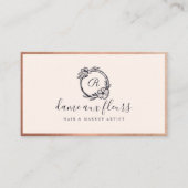 Elegant & Modern Floral Monogram Krans Roze Visitekaartje (Voorkant)