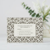 Elegant Modern Floral RSVP Card Silver Black (Debout devant)