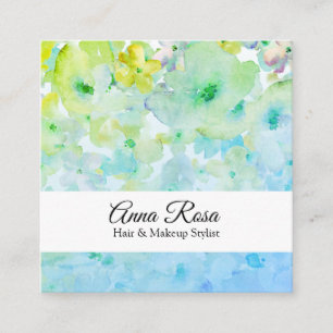 *~* Elegant Modern Floral Turquoise Green Beauty Vierkante Visitekaartje