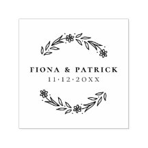 Elegant Modern Floral Wreath Names and Wedding Dat