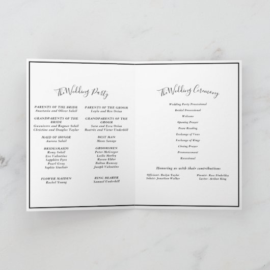 Elegant Modern Folded Wedding Program Programma (Binnen)