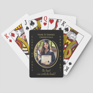 Elegant Modern & Fun Zwart & Goud Afstuderen Foto Pokerkaarten