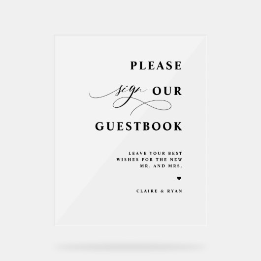 Elegant Modern, gastenboek Bruiloft Frosted Acryl Bord (Voorkant)