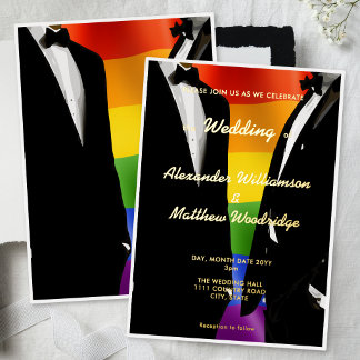 Elegant Modern Gay Men Wedding Rainbow Gold  Folie Uitnodiging
