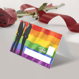 Elegant Modern Gay Men Wedding Rainbow Place Cards Kaart