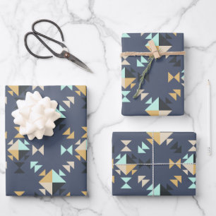 Elegant modern geometric Quilt Pattern blauw Inpakpapier Vel