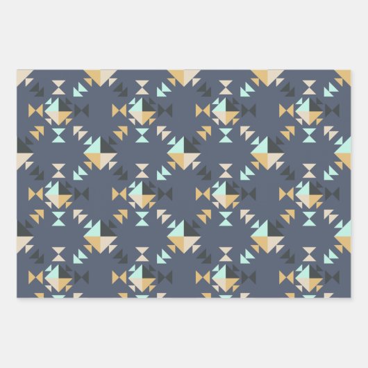 Elegant modern Geometric Quilt Pattern Blue Inpakpapier Vel (Voorkant 3)