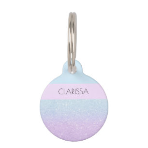 Elegant modern geometrisch paarse en blauw glitter huisdierpenning