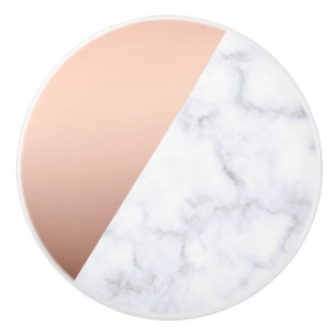Elegant modern geometrisch roos goud witte marmer keramische knop