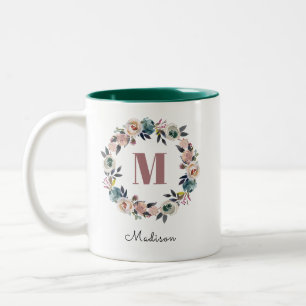 Elegant Modern Gepersonaliseerd Monogram Naam Dame Tweekleurige Koffiemok