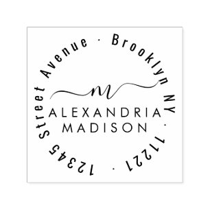 Elegant Modern Girly Script Monogram Adres Zelfinktende Stempel