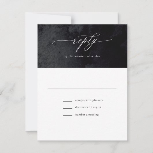 Elegant Modern Glam Black Gothic Wedding RSVP Kaar Kaartje (Voorkant)
