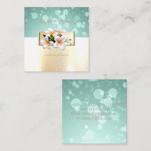 Elegant Modern Glamorouse, Faux Gold, Bokeh, Flowe Vierkante Visitekaartje (Voorkant / Achterkant)