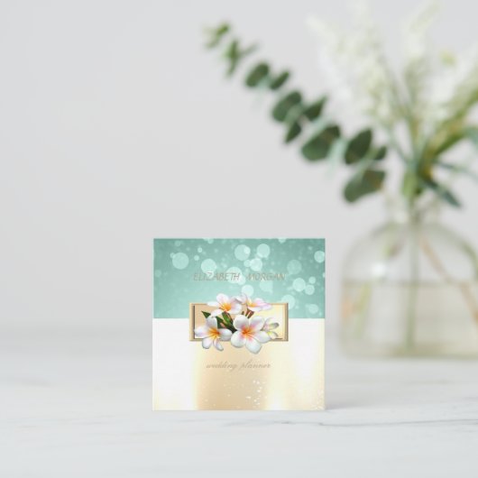 Elegant Modern Glamorouse, Faux Gold, Bokeh, Flowe Vierkante Visitekaartje (Staand voorkant)