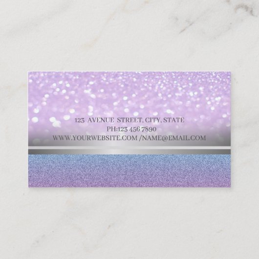 Elegant Modern Glitter Bokeh, Silver Stripe, Flowe Visitekaartje (Achterkant)