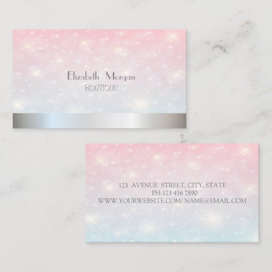 Elegant Modern Glitter Bokeh, Silver Visitekaartje (Voorkant / Achterkant)