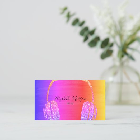 Elegant modern glitter hoofdtelefoon DJ kleurrijk Visitekaartje (Staand voorkant)