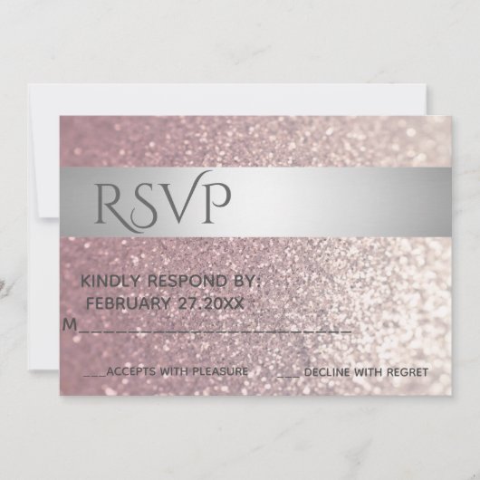 Elegant modern glittery Silver stripe RSPV Kaart (Voorkant)