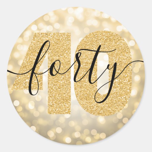 Elegant Modern Gold 40e verjaardag Glitter Ronde Sticker (Voorkant)