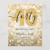 Elegant modern Gold 40th Birthday Party Invite (Voorkant)