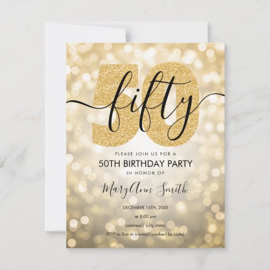 Elegant modern Gold 50e verjaardag Kaart (Voorkant)