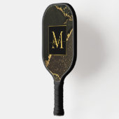 Elegant Modern Gold and Black Marbled Monogram Pickleball Paddle (Links)