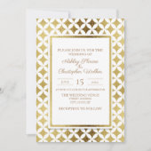 Elegant Modern Gold and White Wedding Invitation Kaart (Voorkant)