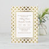 Elegant Modern Gold and White Wedding Invitation Kaart (Staand voorkant)