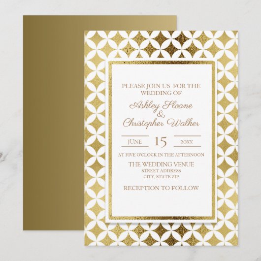 Elegant Modern Gold and White Wedding Invitation Kaart (Voorkant / Achterkant)