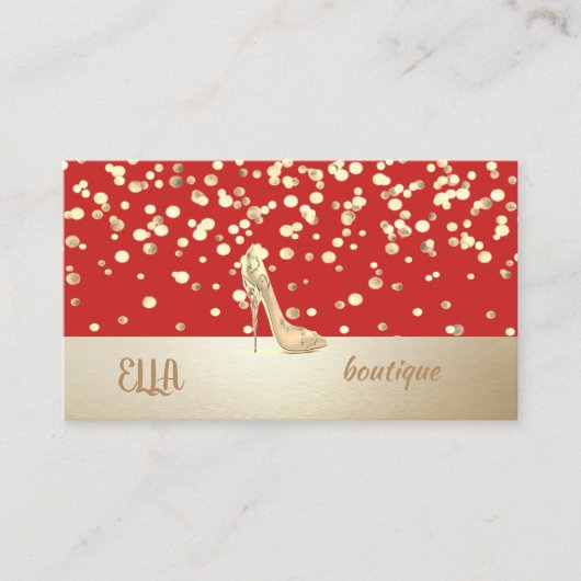 Elegant, modern, Gold Confetti, hoge hiel, rood Visitekaartje (Voorkant)