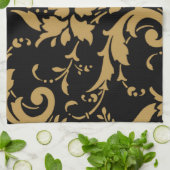 Elegant Modern Gold Damask op zwarte handdoek (Gevouwen)