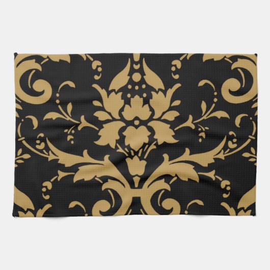 Elegant Modern Gold Damask op zwarte handdoek (Horizontaal)