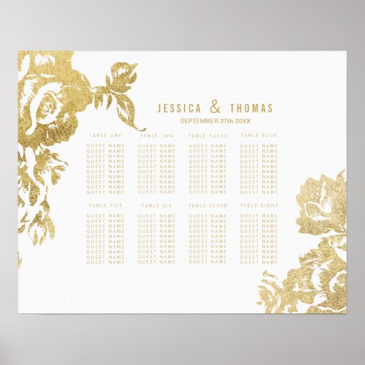 Elegant modern Gold Floral Seating Chart Poster (Voorkant)