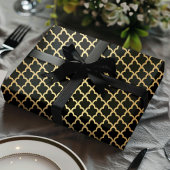 Elegant Modern Gold Foil Moroccan Trellis Black Cadeaupapier