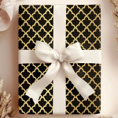 Elegant Modern Gold Foil Moroccan Trellis Black Cadeaupapier