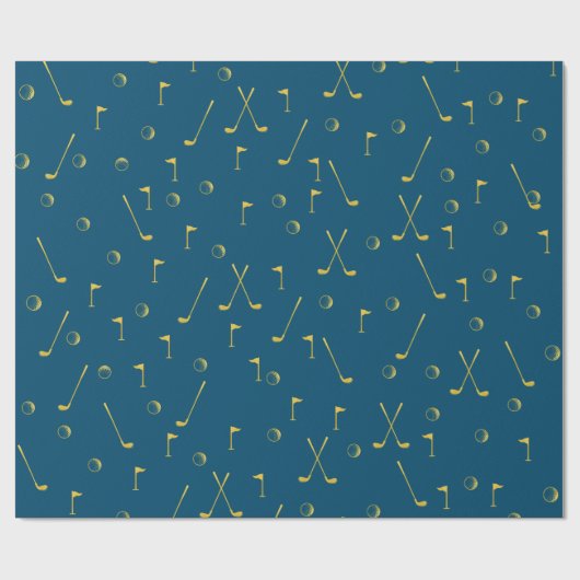 Elegant modern Gold Golf Pattern Golfer Blue Cadeaupapier (Vlak)
